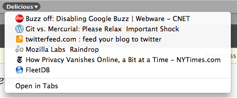 Delicious bookmarks in Safari