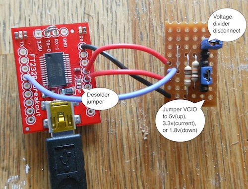 Sparkfun usb serial board with custom stripboard