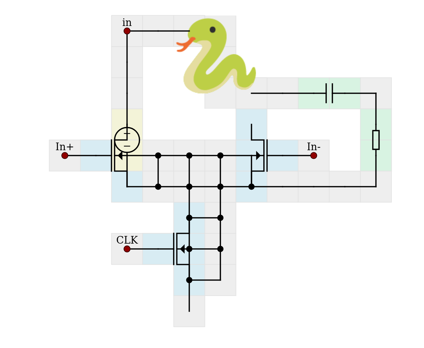 a band pass filter and differential pair schematic smushed together